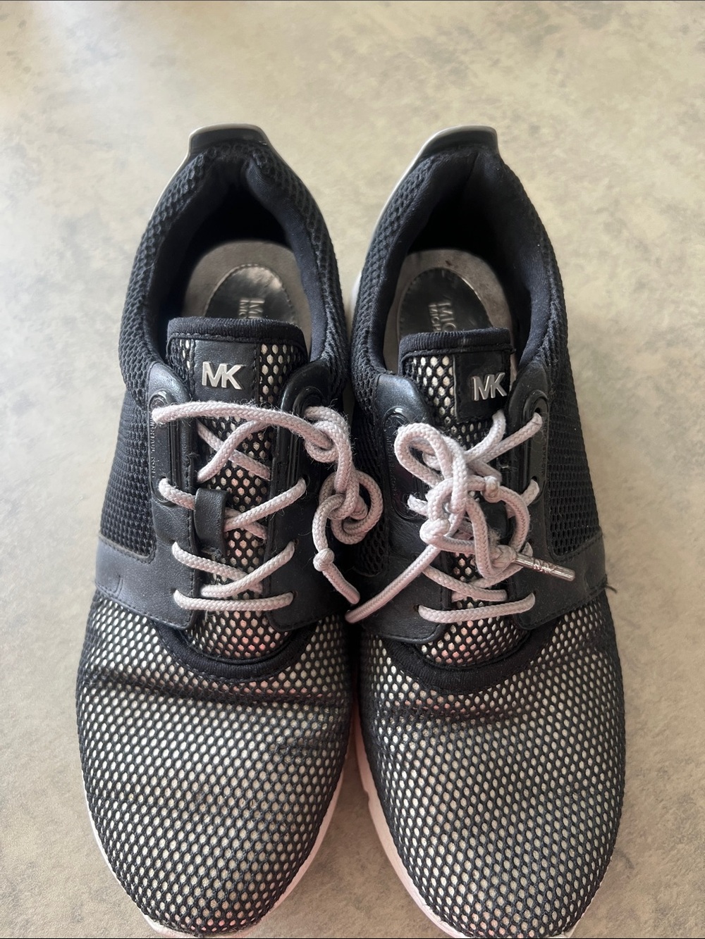 Michael Kors Black Mesh Sneakers with Light Pink Laces